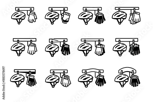 Glovecombined neat vector compact icon accessory storage hanging gear bike setup items