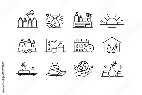 Bathroom eco organized visual home consistency sustainable intentional icons icon vector calm