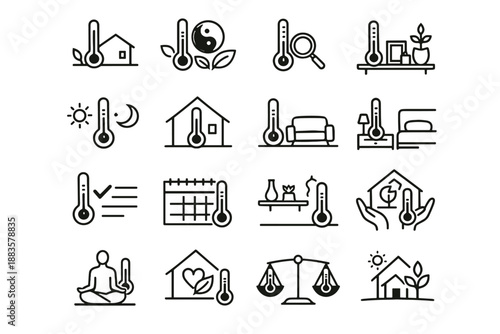 Vector comfort quiet calm healthy balance thermometer icons minimalist icon control future