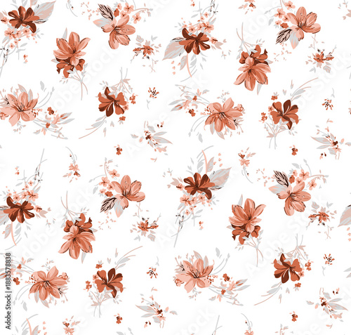 Seamless Floral Pattern with Soft Peach Flowers on Light Background