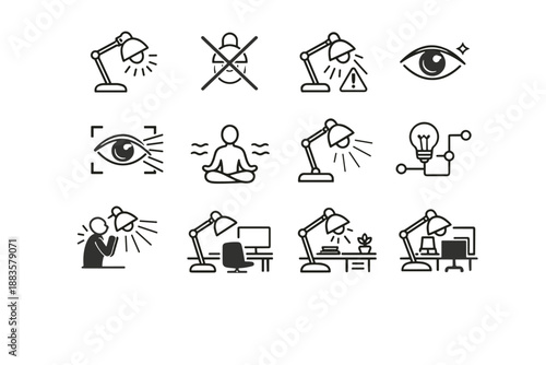 Setup safety exposure icons workspace clear lighting vector desk lamp logic icon