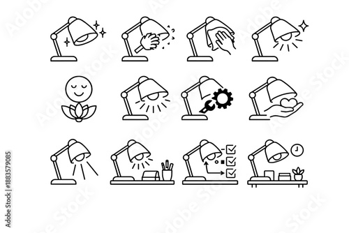 Removal desk icon wipe lighting maintenance simple vector cue soft lamp habit