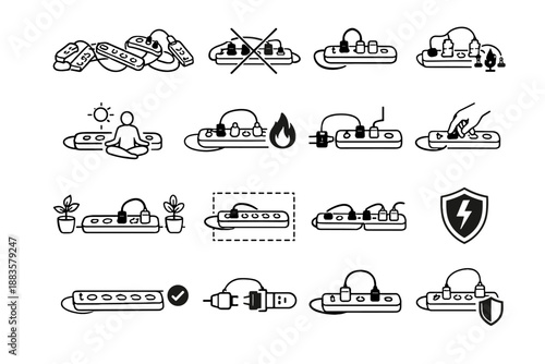 Reduction power icon strip rule connection avoidance use logic safety chain vector