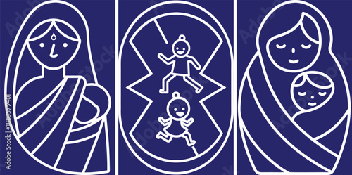 Motherhood Stages Icon Set, Family Growth Illustration, Infant Care Vector Graphic Design Elements For Parenting Concepts