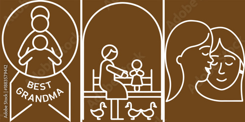 Family Bonds Illustration Set, Generational Love, Grandmotherhood, Childhood Memories, Togetherness Vector Graphics