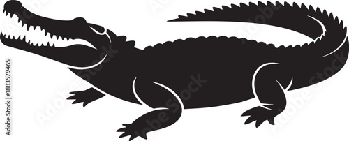 Crocodile Silhouette in Menacing Pose with Dramatic Lighting on White Background for Wildlife Illustration