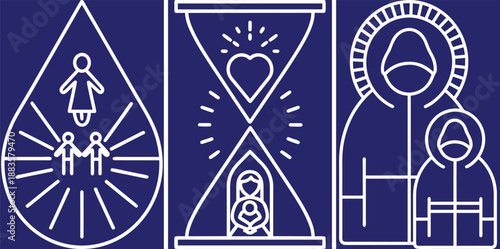 Family Values Line Icons Set Including Generational Bonding, Time Passing, And Legacy Concepts For Social Work Projects