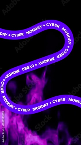 Cyber Monday Sale Ribbon with Purple Fire Background Vertical Loop