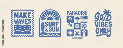 Retro Summer Beach Vibes Graphic Design Elements make waves