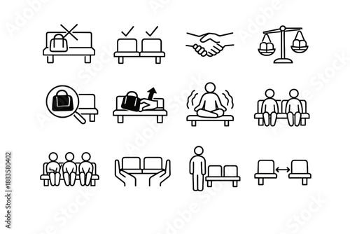 Urban space seats restraint cue vector fairness equitable off seating icon focus