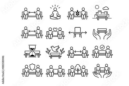 Future seating focus mindset etiquette maturity urban habits vector balance everyday icons