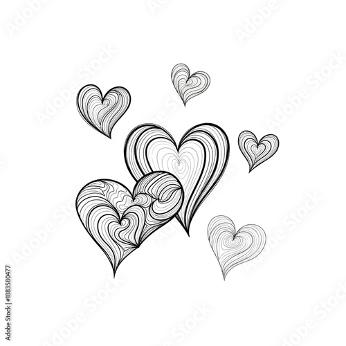 An illustration of multiple hearts floating in air with swirling patterns.