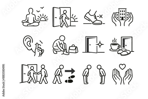 Harmony shared respectful resident courtesy departure basics icons icon readiness exit vector