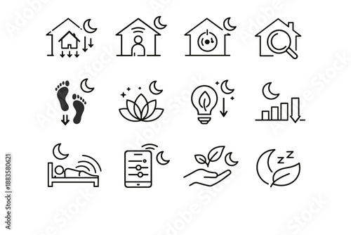 Home awareness icons thermostat icon step night vector house energy reduce smart