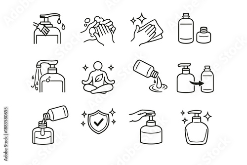 Bottle cue removal icon vector soap refill awareness start friendly cleanliness eco