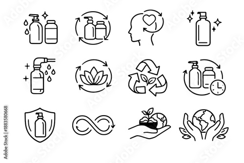 Closed containers rinse loop soap cue waste icon eco cycle vector reuse