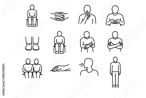 Minimalist habit vector focus step waiting composed hand gesture icon behavior icons