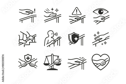 Handrails cue step safety controlled icons exposure vector hygiene urban grip icon