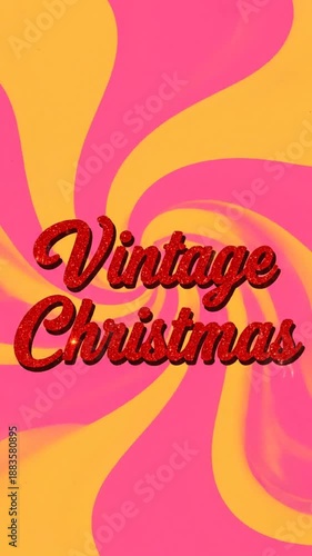 Retro christmas design with swirl background and red glitter text for holiday season celebrations