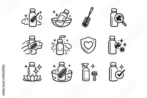 Reusable bottle regularly mindful wash bacteria brush protection soap icon vector hygiene