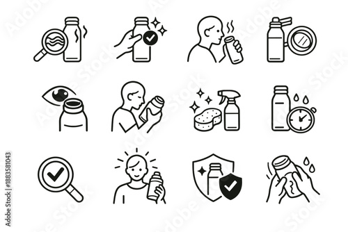Icon awareness safe bottle hygiene timely cleaning sniff reusable vector logic interior