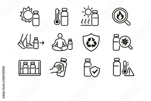 Step bottle icon storage cue reusable safety vector awareness relocate care prevention