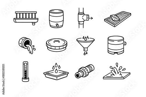 Overflow barrel vector lid gauge water balcony leaf icon rainwater collection
