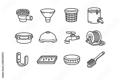 Locking inspection adapter balcony vector wall collection drip icon lid storage icons