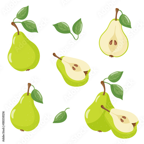 set of delicious ripe pears green