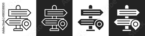 Direction Sign Line And Solid Icon In White And Black Background