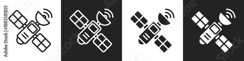 Satelite Line And Solid Icon In White And Black Background