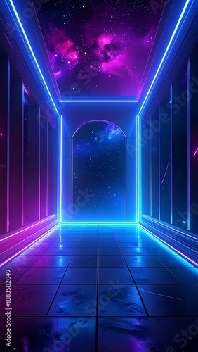 Wallpaper Mural Neon Tunnel to the Cosmos - A Futuristic Portal. Torontodigital.ca