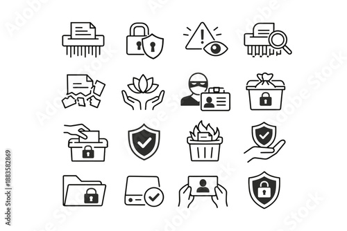 Icon set hygiene habit secure privacy confidential minimalist handling awareness protection vector