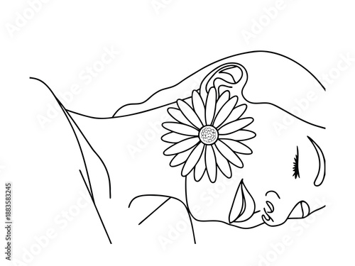 Woman's Face with Daisy Flower Outline Keywords: woman, face, profile, sleeping, resting, daisy