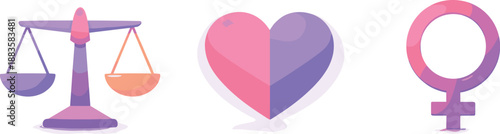 Empowerment Icons Unity. Strength and equality illustrated as unified women empowerment system, three symbolic icons arranged