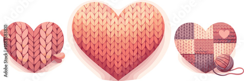 Knitted Heart Illustration. Abstract knitted heart forms suggesting warmth through woven patterns and soft depth, modern flat