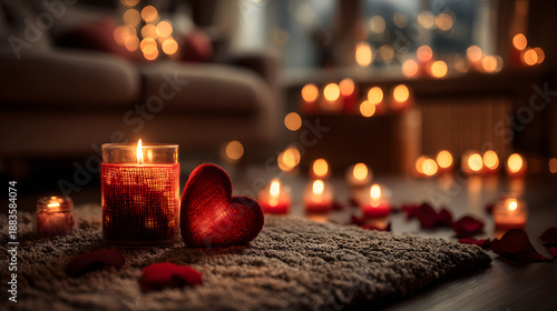 Gathering with candles and heart decorations in a cozy room during evening time