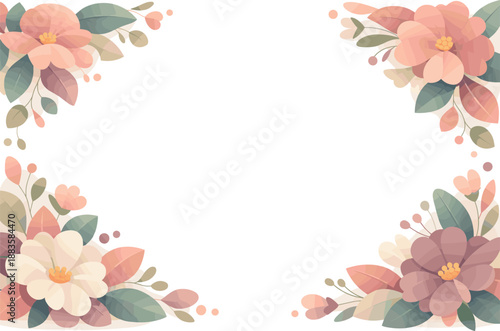 Romantic Floral Frame. Abstract floral shapes flowing along the edges to form a calm romantic frame, modern flat vector