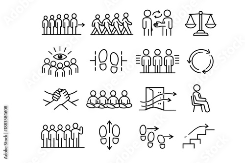 Respectful vector classroom icon group transition routine waiting fairness order align icons