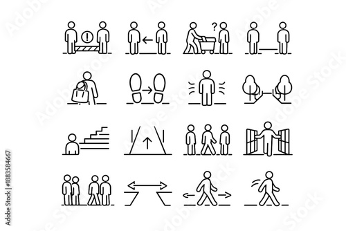 Considerate space sidewalk walkway clear stop bag awareness vector icons urban icon