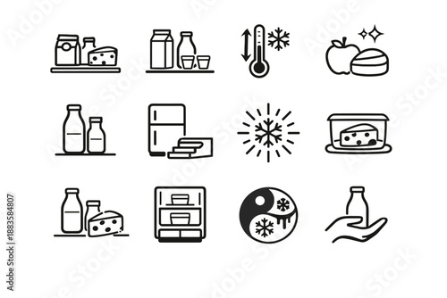 Store vector zone cheese fridge minimalist icon cooling step freshness dairy icons