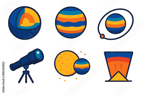 Exoplanet Atmosphere Layers. Isometric vector illustration set Exoplanet Atmospheres: layered planet cross-section, atmospheric