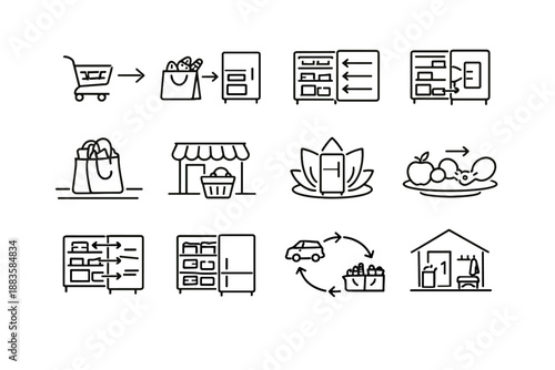 Bag icons intake calm minimalist routine zone fridge vector arrival icon clarity