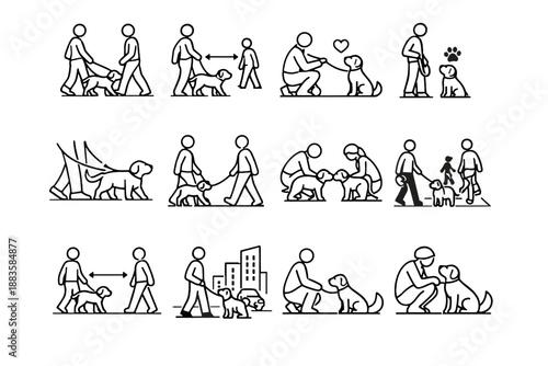 Walking pet shorten encounters others icon focus close shared passing vector icons