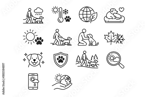 Wellbeing icons cue protection adapt climate pet step sense icon awareness walking