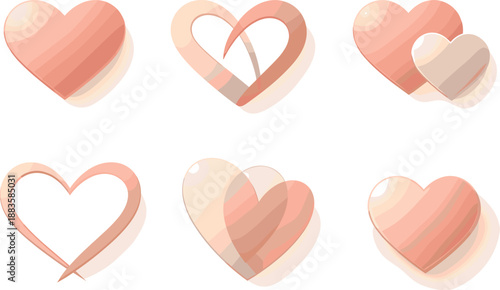 Minimalist Geometric Hearts. Abstract heart forms reduced to pure shapes and curves, modern flat vector illustration representing