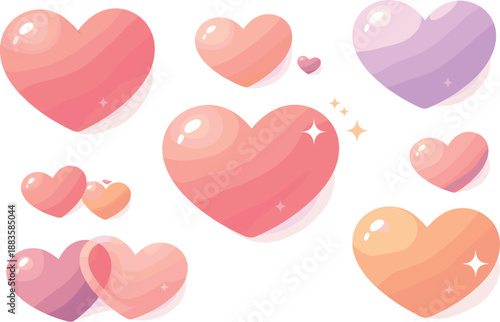 Minimalist Heart Emojis. Minimal emoji-inspired hearts with soft highlights and friendly curves, modern flat vector illustration