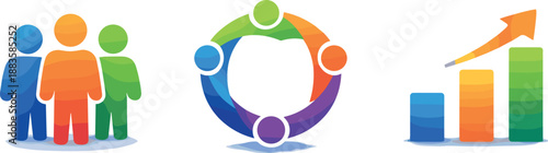 Empowerment Icons Display. Social cohesion theme portrayed through clear empowerment symbols, three symbolic icons arranged