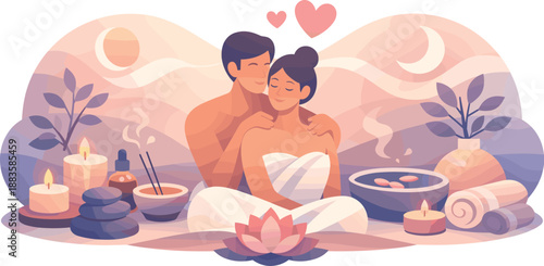 Abstract Wellness Romance. Abstract romantic wellness scene built from smooth curves, centered alignment, and gentle energy flow,