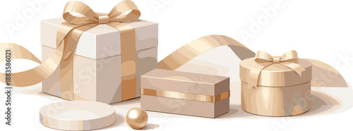 Elegant Gift Packaging. Abstract luxury packaging concept expressed through smooth surfaces and elegant ribbon flow, modern flat